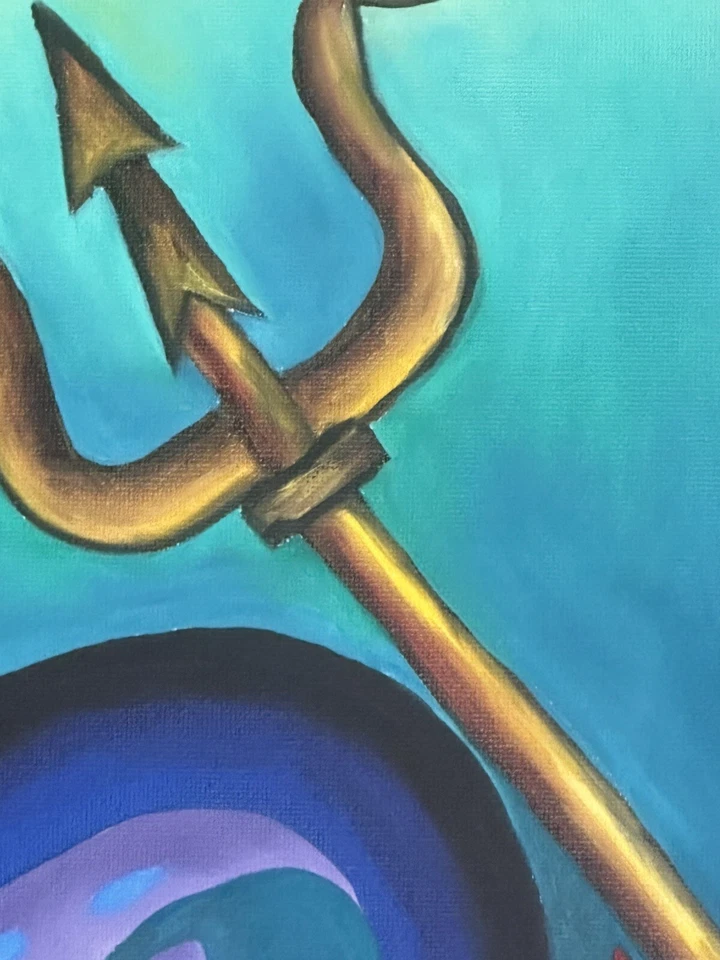 Arte Disney Úrsula La Sirenita Pintura al Óleo sobre Lienzo Original 16 por 20 Foto 4 de 4