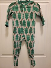 Carter's 1 Pc Gray Green Red Christmas Tree Fleece Footed Sleeper Pajamas 12M