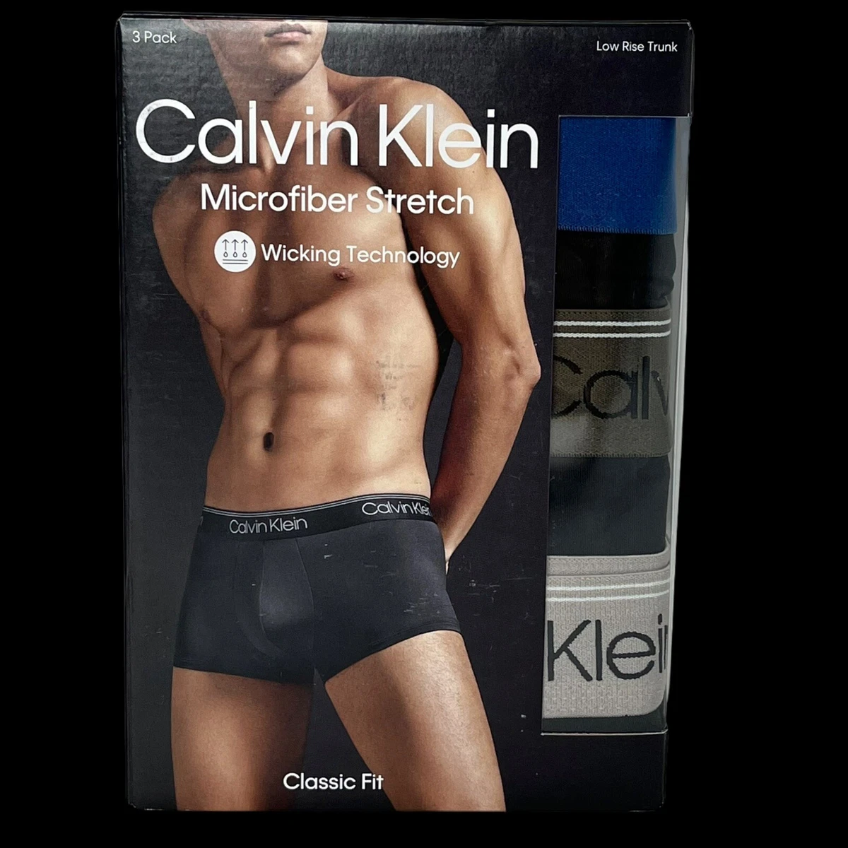 Calvin Klein Mens Microfiber Trunks Size L - XL Black Stretch Low Rise 3 -  Pack