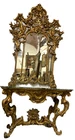 Stunning Antique Console With Mirror In Carved And Gilded Wood 19th Century