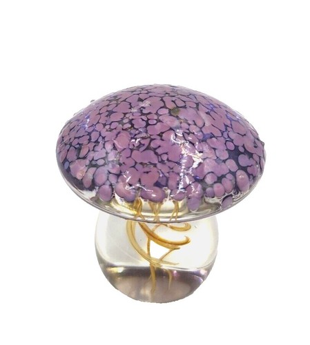 Selkirk Glass Pear Shaped Paperweight With Blue And Purple Twisted