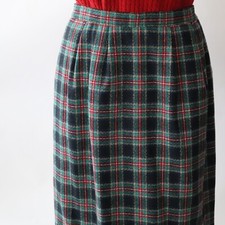 Vintage Pendleton Wool Skirt Black Stewart Tartan Plaid Green, Red Sz 14 Petite