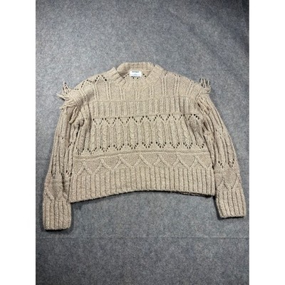 Old Navy Tan Knit Fringe Cable Knit Sweater Womens Size Medium