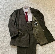 Christian Dior 80s Vintage Double Breasted Wool Suit Set Gray L 88