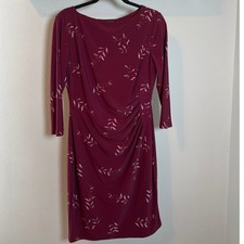 Lauren Ralph Lauren Burgundy Stretch Floral Sheath Dress Size 10