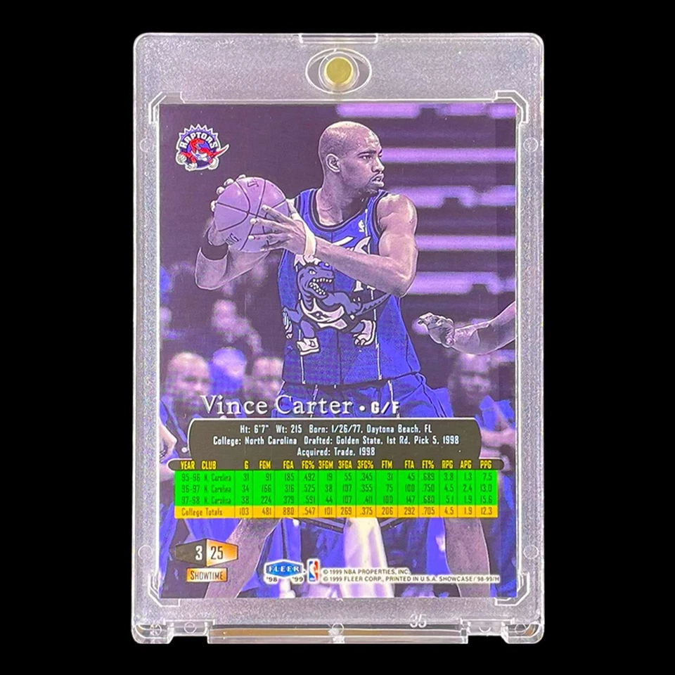 VINCE CARTER ROOKIE RAINBOW FOIL REFRACTOR HOLO Showcase Non Auto - RAPTORS - Image 4 of 4