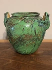 Weller Pottery AWESOME 8 1/4"" Coppertone Frog Handled Vase Factory MINT!