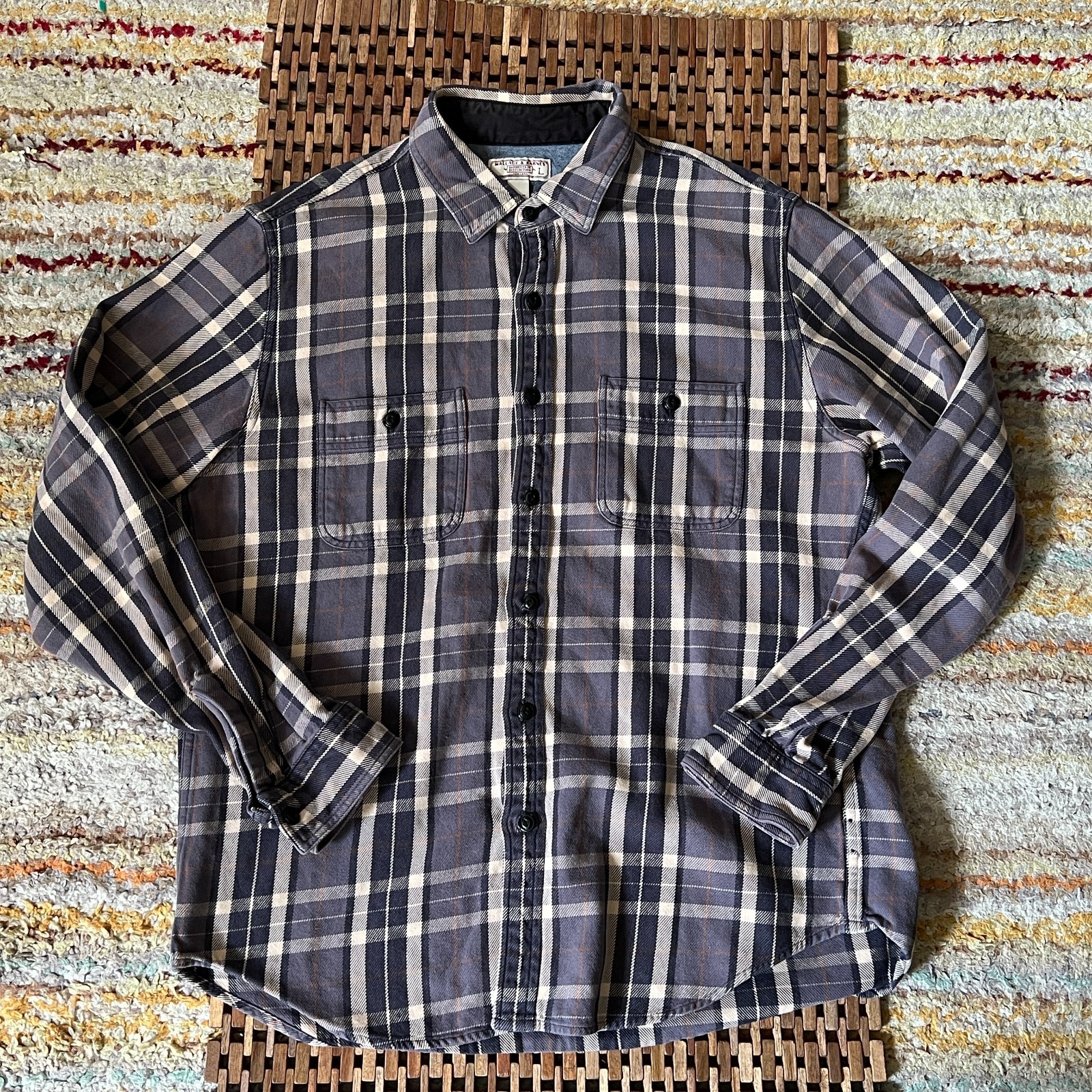 J. CREW Wallace & Barnes Grey Plaid Button Down Work Shirt Men's Large L