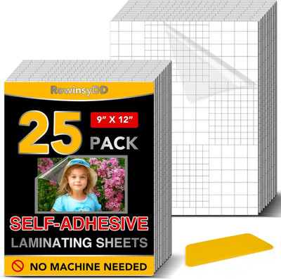 25 Pack Self Adhesive Laminating Sheets 9x12 Clear Waterproof No Heat Machine
