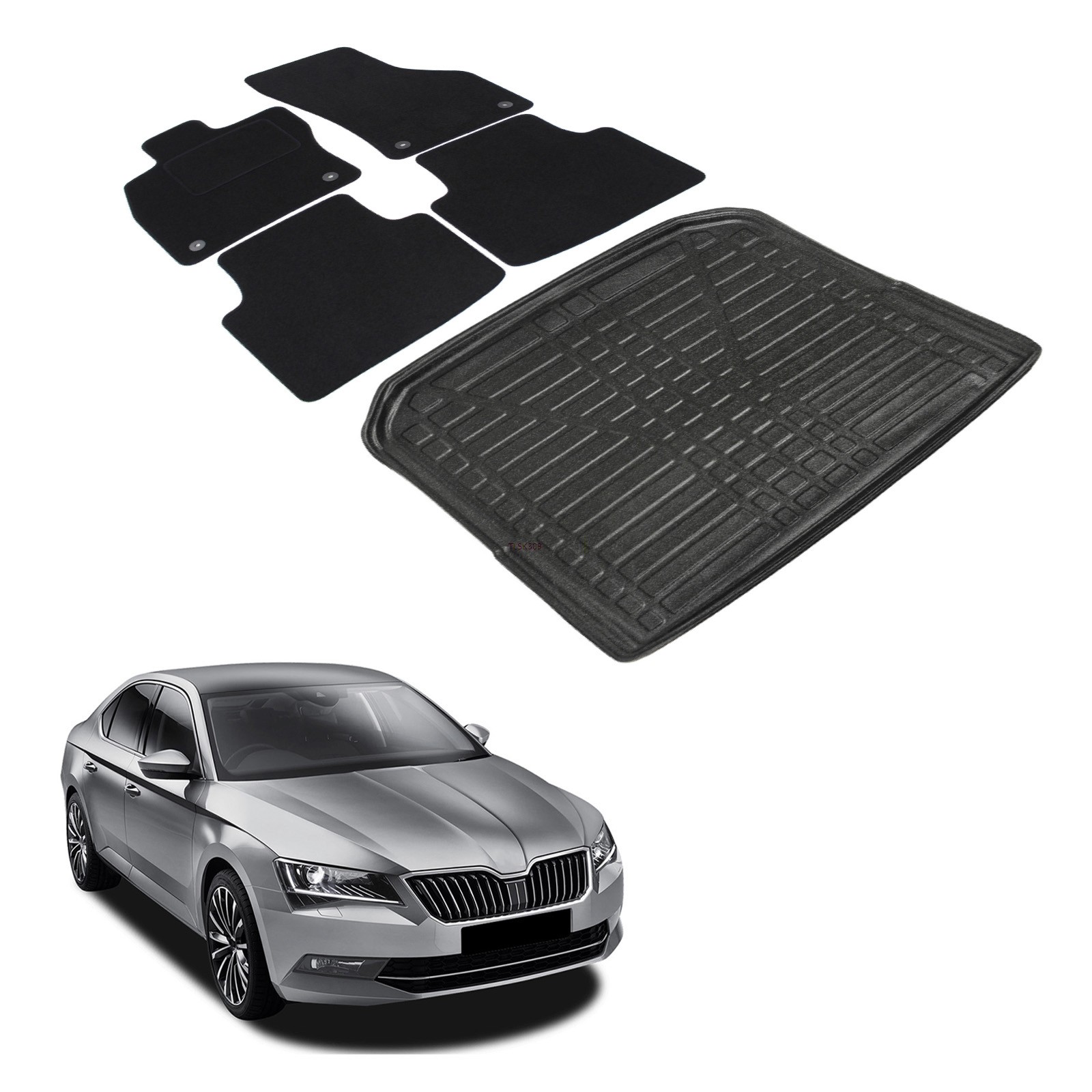 Jeu tapis Skoda Superb 2015-2023 berline avec protection tapis de coffre