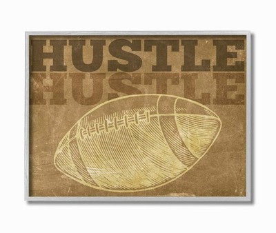 Hustle Football Vintage Sports Sepia Design Grey Framed Wall Art, Multi-Color