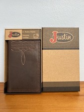 JUSTIN BOOTS NIB NWT Jr. Rodeo Leather Brown Mens Wallet SEE DESCRIPTION/DAMAGE1