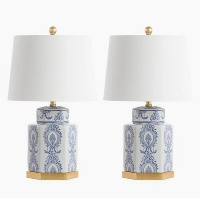 #ad S 2 Bella Ceramic Table Lamps Blue White NEW $79.99