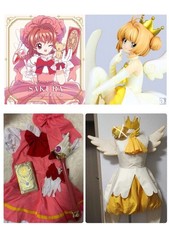 Cardcaptor Sakura Sakura Kinomoto Cosplay Costume Set Red Wig Card Used Japan