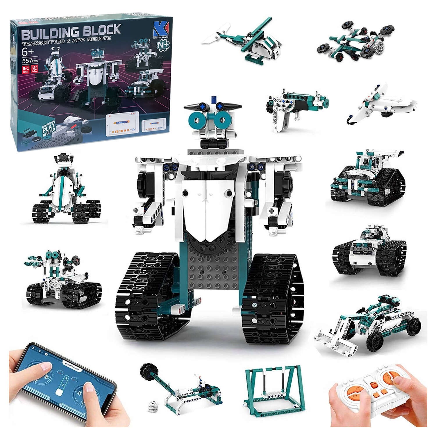 Bote de terminales RC Robot - 635pcs Kit para niños Control remoto y APP