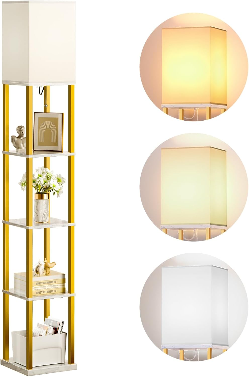 Modern 5-Tier Shelf Floor Lamp with 3CCT LED Bulb and Display Storage-image