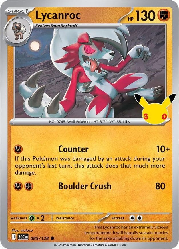 Pokemon Lycanroc (85/162) 30th Celebration NM HOLO
