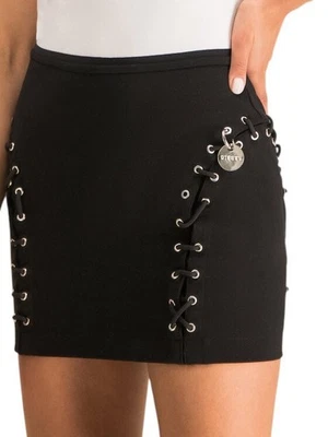 DIESEL O-FUJO 0JASB Jupe Femme W24 Noir Stretch Avec Détail Argenté - Photo 1/4