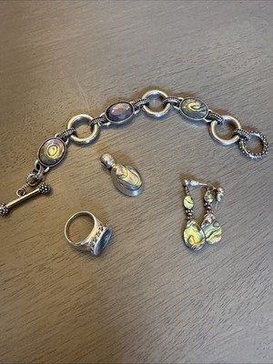 Lia Sophia Silver Tone Bracelet with Abolone Beads and Unbranded Set of 4