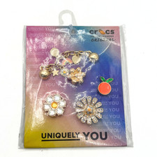 Crocs Everything Nice Assorted Glitzy Goldtone Jibbitz Shoe Charms 5-Pack - NEW