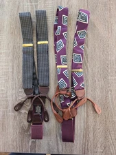 Vintage Ferrell Reed Suspenders Leather Silk Geometric Lot Of 2
