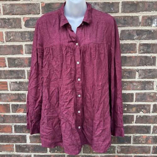 Camisa J. Jill Talla L Roja Cuello en Niveles Manga Larga Botones Borgoña - Imagen 1 de 7