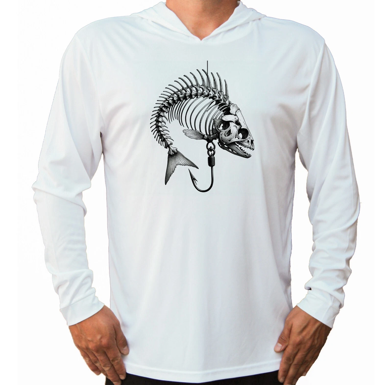 Fish Skeleton Hook Capitan UV Protected UPF 50 Long Sleeve T-Shirt Hood