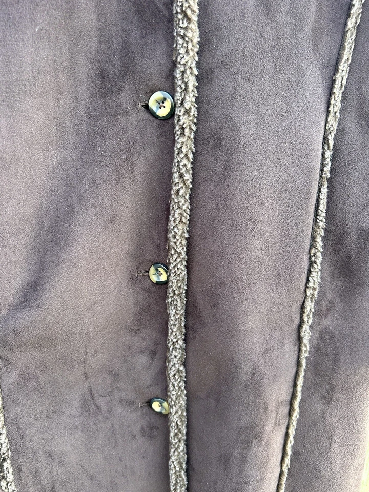 LL Bean Coat Womens Medium Vintage Faux Suede Preppy Classic Sherpa Lined Brown - Image 4 of 4