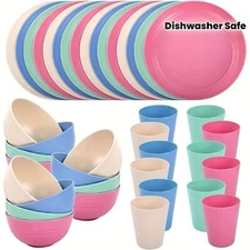 32/16pcs Wheat Straw Dinnerware Sets, Plates And Bowls Sets For 8