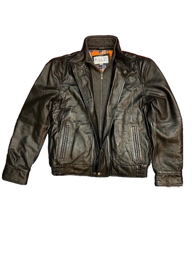 Double Collar Bomber Leather Jacket  - product listing photo