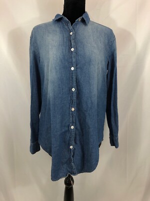 Ellison Womens Size Small Blue 3/4 Roll Tab Sleeve Button Up Denim Top