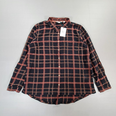 White Stuff Womens Shirt Black 12 UK Check Tartan Button Up Cotton Blend