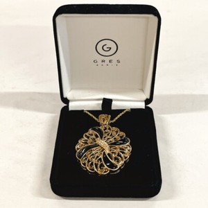 Authentic Grès Paris 24K Gold Plated Necklace with Onyx, Diamond, and Magnifying Glass AA