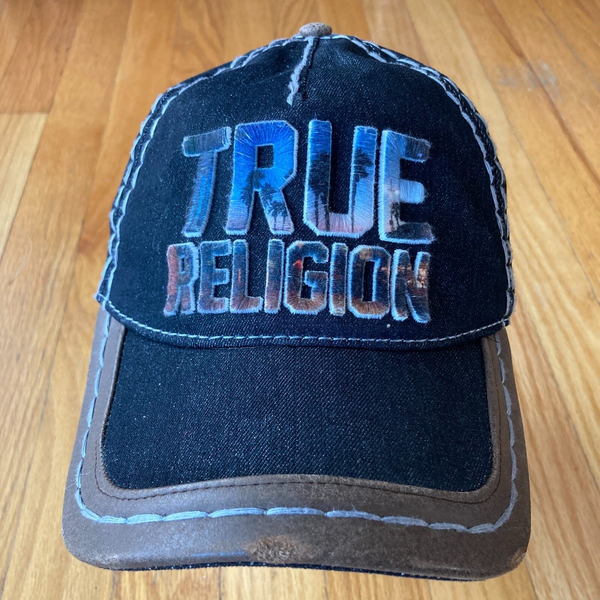 VINTAGE Y2K TRUE RELIGION LEATHER STRAPBACK HAT CAP vtg 