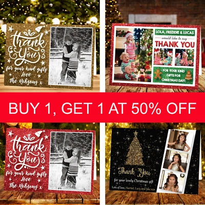 PERSONAL MOMENTS 10 x Personalised Christmas Thank You Cards Notes With Photo Children Family