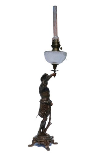 Antica lampada ad olio Napoleone III bronzo dorato 97 cm gotico neorinascimento XIX - Foto 8 di 12