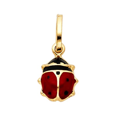 14K Yellow Gold Lady Bug Enamel Pendant For Necklace or Chain