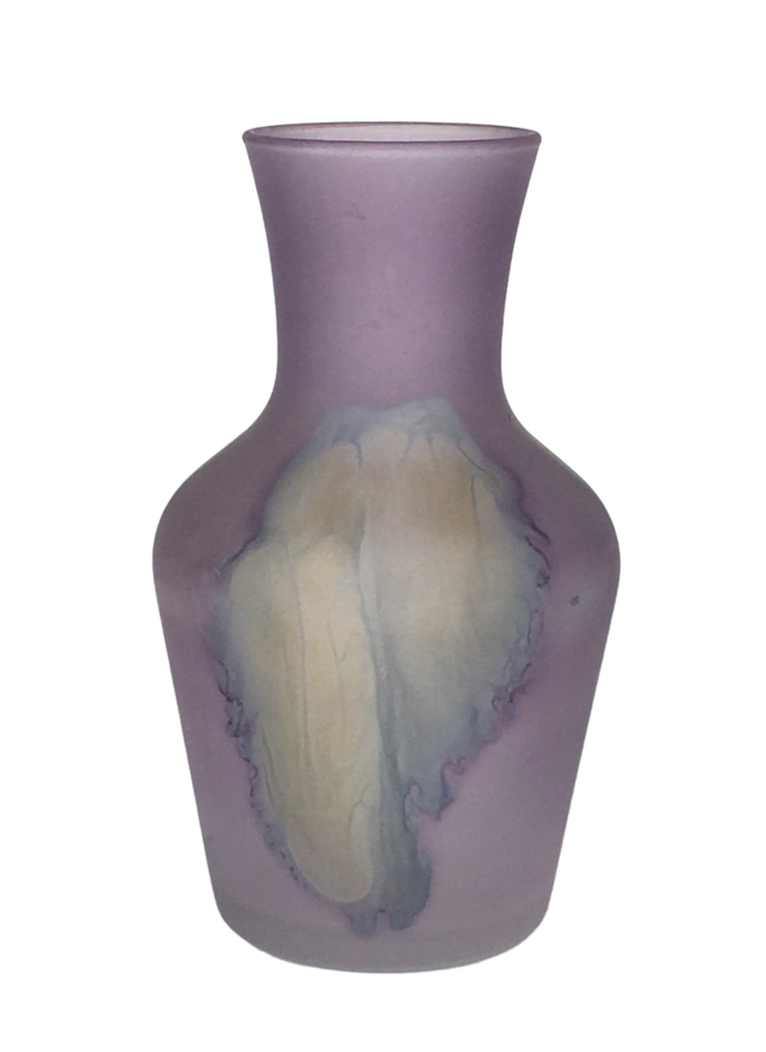 AlRama Israel Purple Rueven Satin Frosted Glass Vase Hand Painted 6 3/