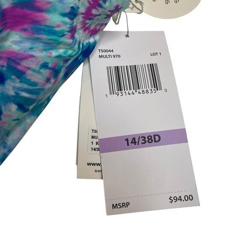 Contours by Coco Reef Clarity Draped Tankini Top Blue Purple Tie Dye 14 38D New - Picture 6 of 10