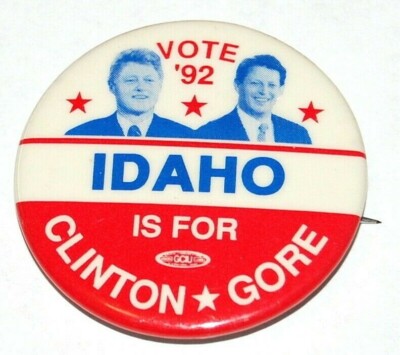 1992 IDAHO BILL CLINTON AL GORE campaign pin pinback button political ...