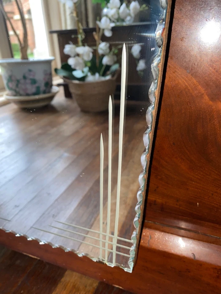 Large Vintage Frameless Art Deco Mirror Antique Venetian Scallop Edge 1920s - Image 2 of 4