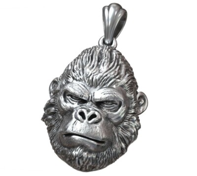 16g 3D Afrikanischer Schwarzer Gorilla Affenkönig Herren Anhänger 925 MASSIV STERLINGSILBER