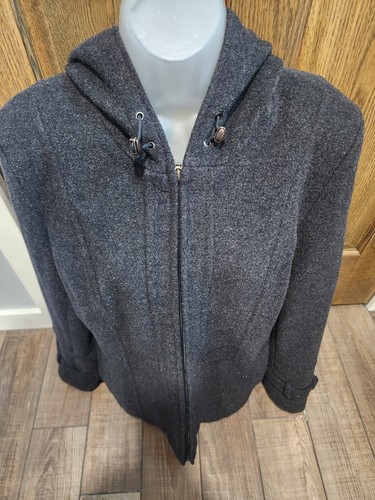 St. Johns Bay Ladies Wool Coat with Hood Charcoal Grey Size Large - Picture 2 of 6