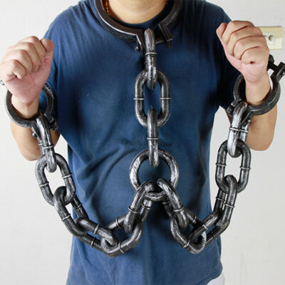 Prisoner Plastic Handcuff Link Neck Wrist Chain Shackle Halloween Costume Props