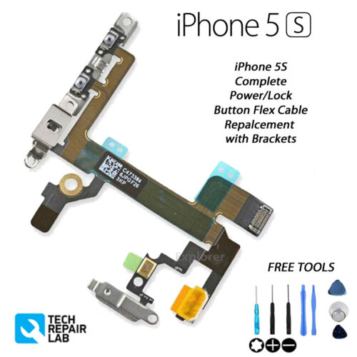 NEW iPhone 5S Power Lock Volume Mute Silent Button Switch W/Brackets w/Tools - Afbeelding 1 van 3