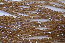 Czech Fire Polished 3mm round faceted glass beads - Smoky Topaz AB