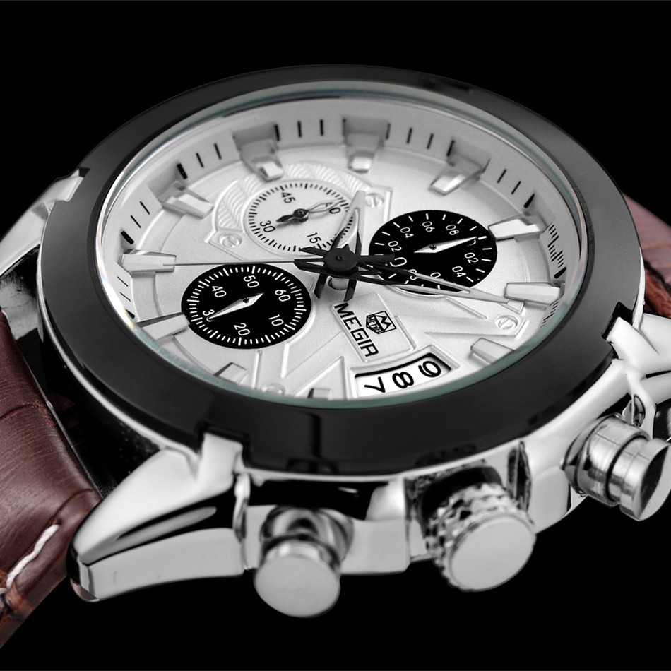 Montre Chronographe Militaire Homme Luxe - Cadran Aiguilles, Boîtier Acier, Bracelet Cuir, étanche