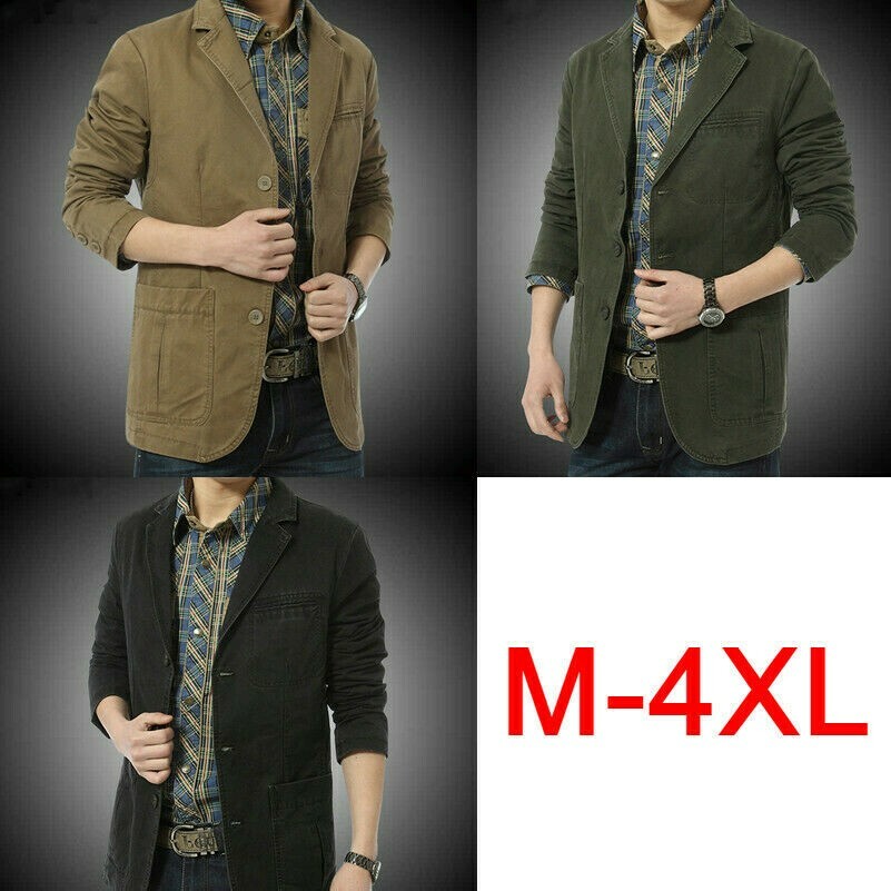 Chaqueta de hombre con solapa traje cargo abrigo de una fila vintage blazer militar Top