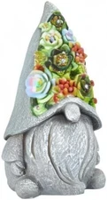 Solar Garden Statues Gnomes Figurine with Succulent and LED Lights - Garden G...