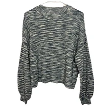 Rylee & Cru Heathered Blue Knit Balloon Sleeve Sweater Size Small Crewneck N18